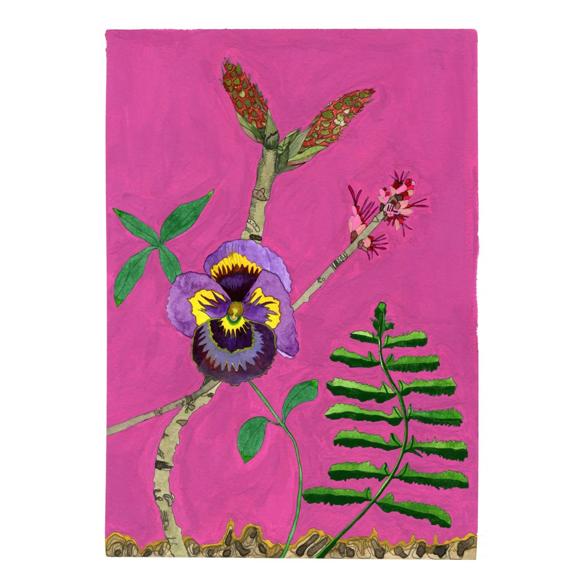 Title: Spring Botanical 1 (2025).
Dimensions: 7 x 10 x .01
Medium: Watercolor and ink on paper.