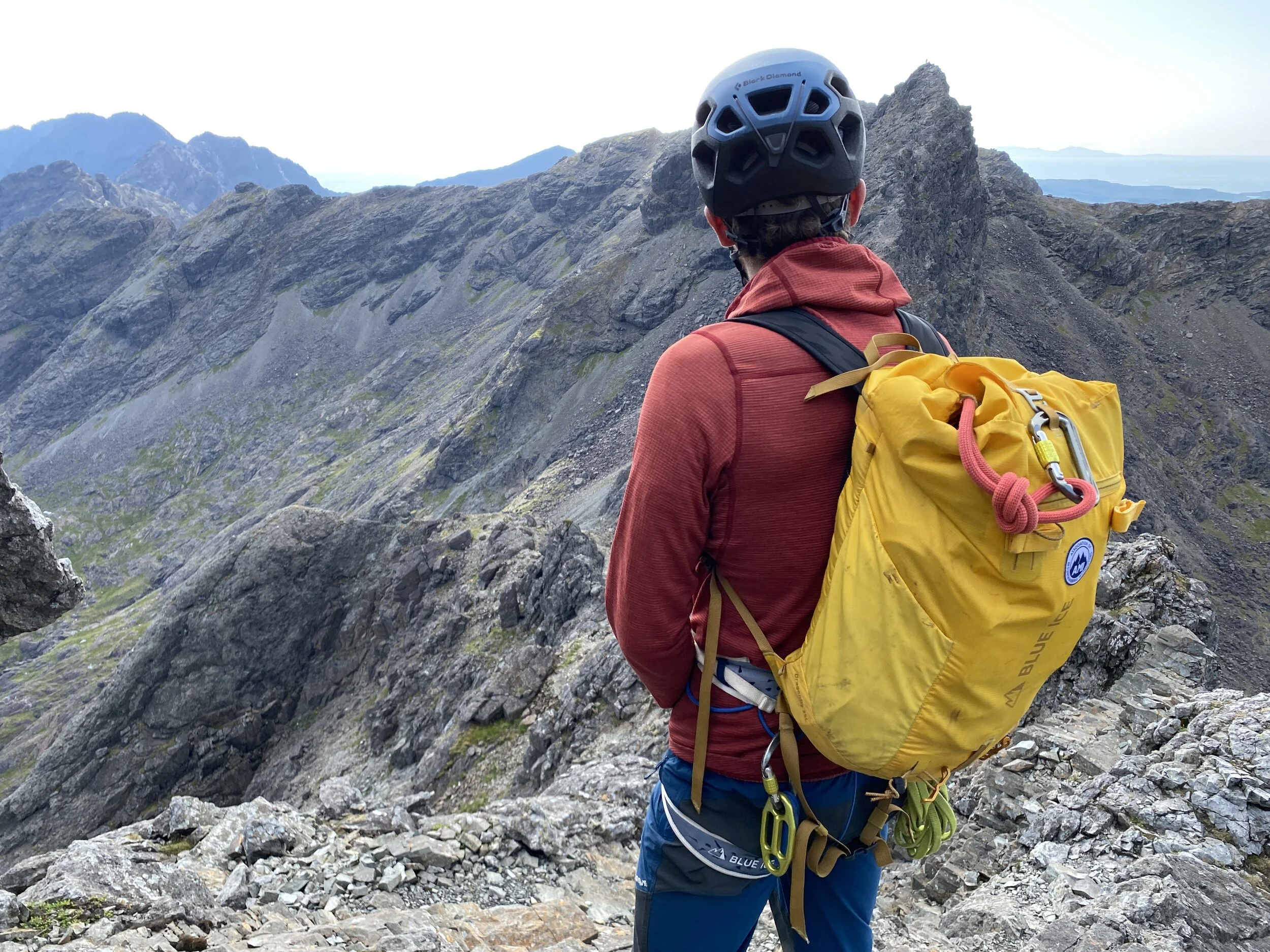 Heading down Sgurr nan Gillean with the Blue Ice Dragonfly.
