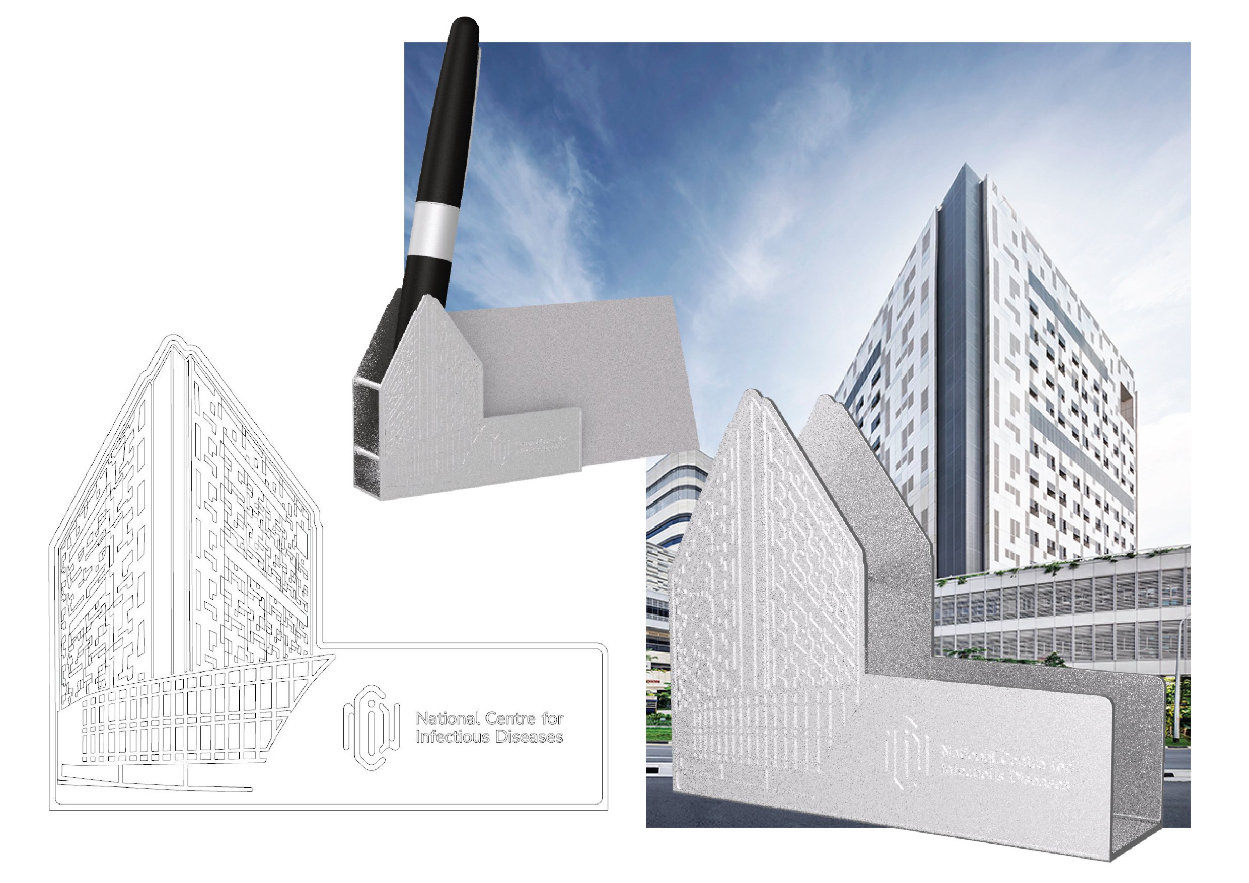 Name Card and Pen Holder with Building Motif