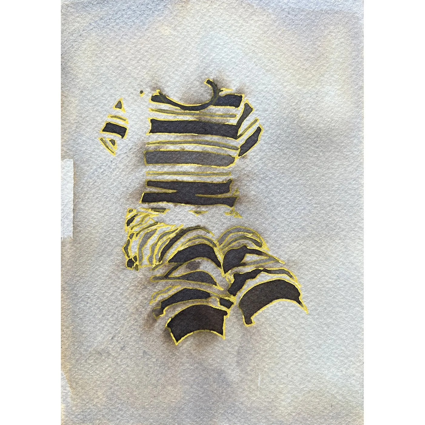 'pj breakfast on the sofa', ink and mixed media on paper, 17x12cm