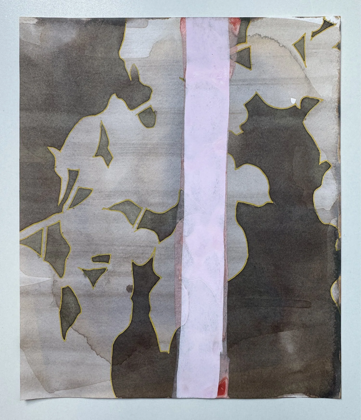 'pink stripe', ink, mixed media and gouache on paper, 21x25cm