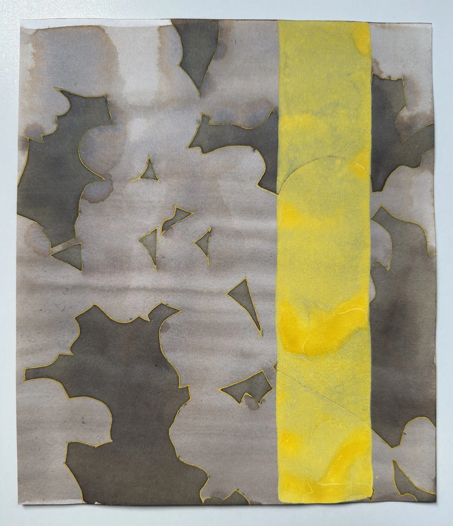 'yellow stripe', ink, mixed media and gouache on paper, 21x25cm