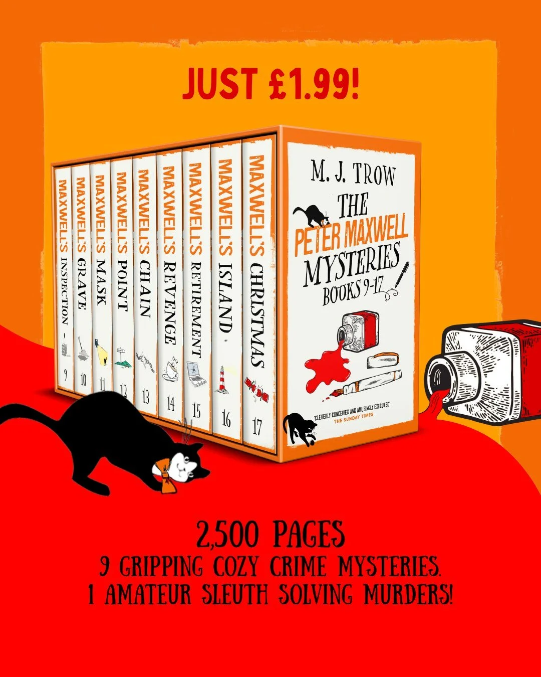 🔥 WHAT. A. DEAL! 🔥

THE PETER MAXWELL MYSTERIES BOOKS 9&ndash;17 by M.J. Trow are out now &mdash; and you can grab nine hilarious, twist-filled cozy mysteries for just &pound;1.99! 🎓🔍

Meet Peter Maxwell &mdash; eccentric history teacher, film bu