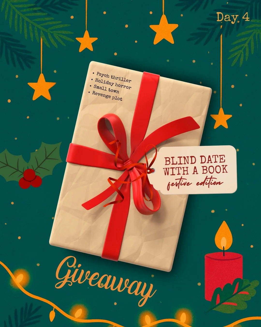 🎁 DAY 4 GIVEAWAY!
Blind Date With a Book: Festive Edition ✨

To enter:
🎄 Like this post
⭐ Follow our page
📚 Comment your fave Christmas food!
🎁 Bonus entry:Tag a friend in the comments

🗓️ Entries close: 11 December 2025 at 12 PM
📍 UK ONLY

T&a