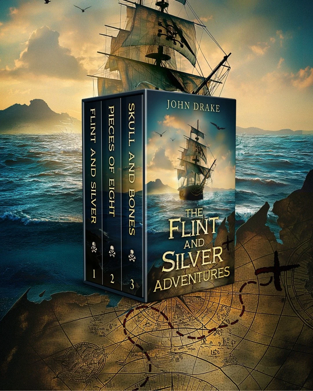 🏴&zwj;☠️ Not all legends tell the truth&hellip; this one rewrites them.

The Flint and Silver Adventures Books 1&ndash;3 by John Drake is a swashbuckling trilogy packed with betrayal, bloodshed, and the brutal truth behind pirate lore. 

Cutlasses c