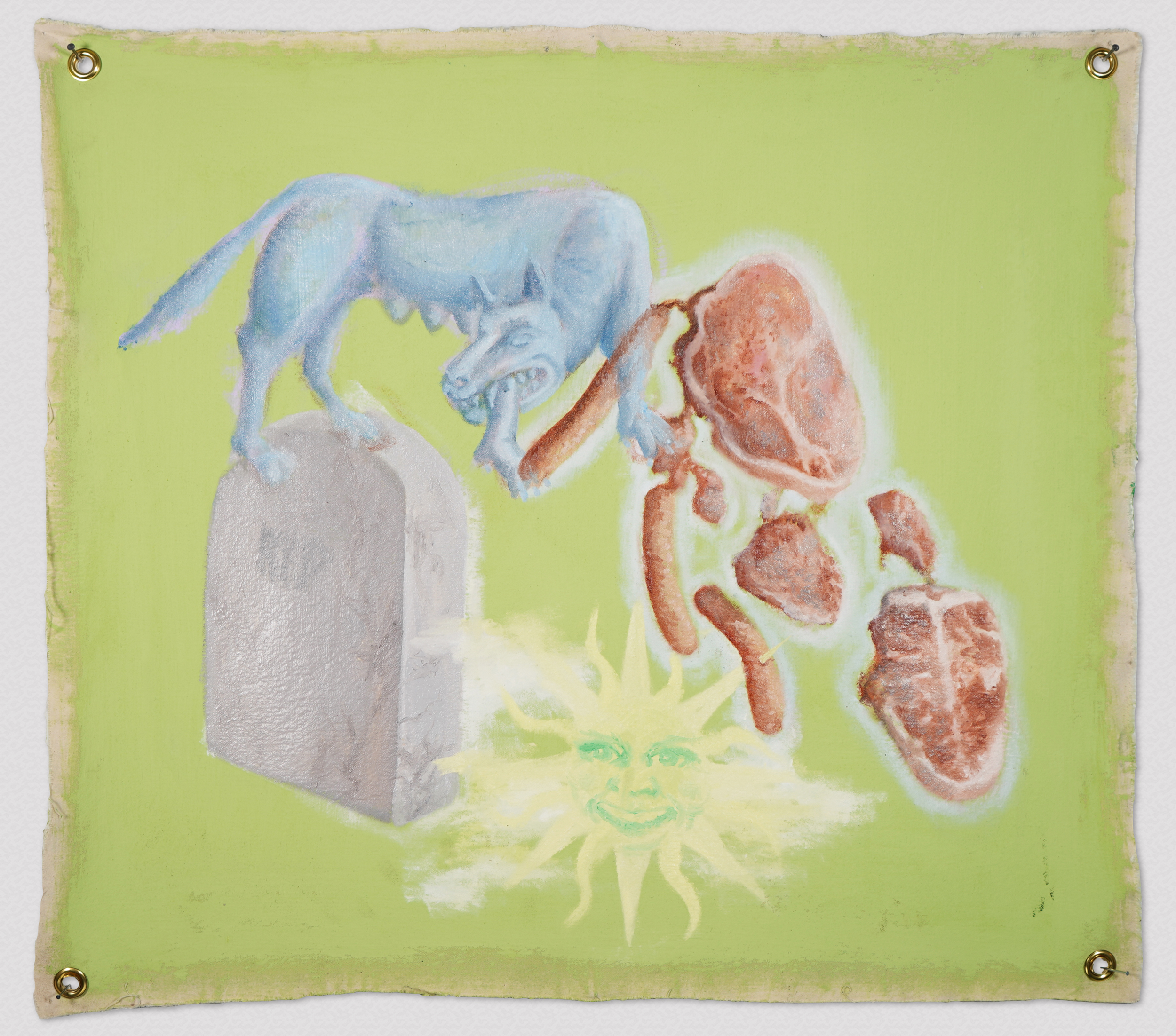 Meat Cycle, 2019.  Oil on unstretched canvas.  31” x 39”.