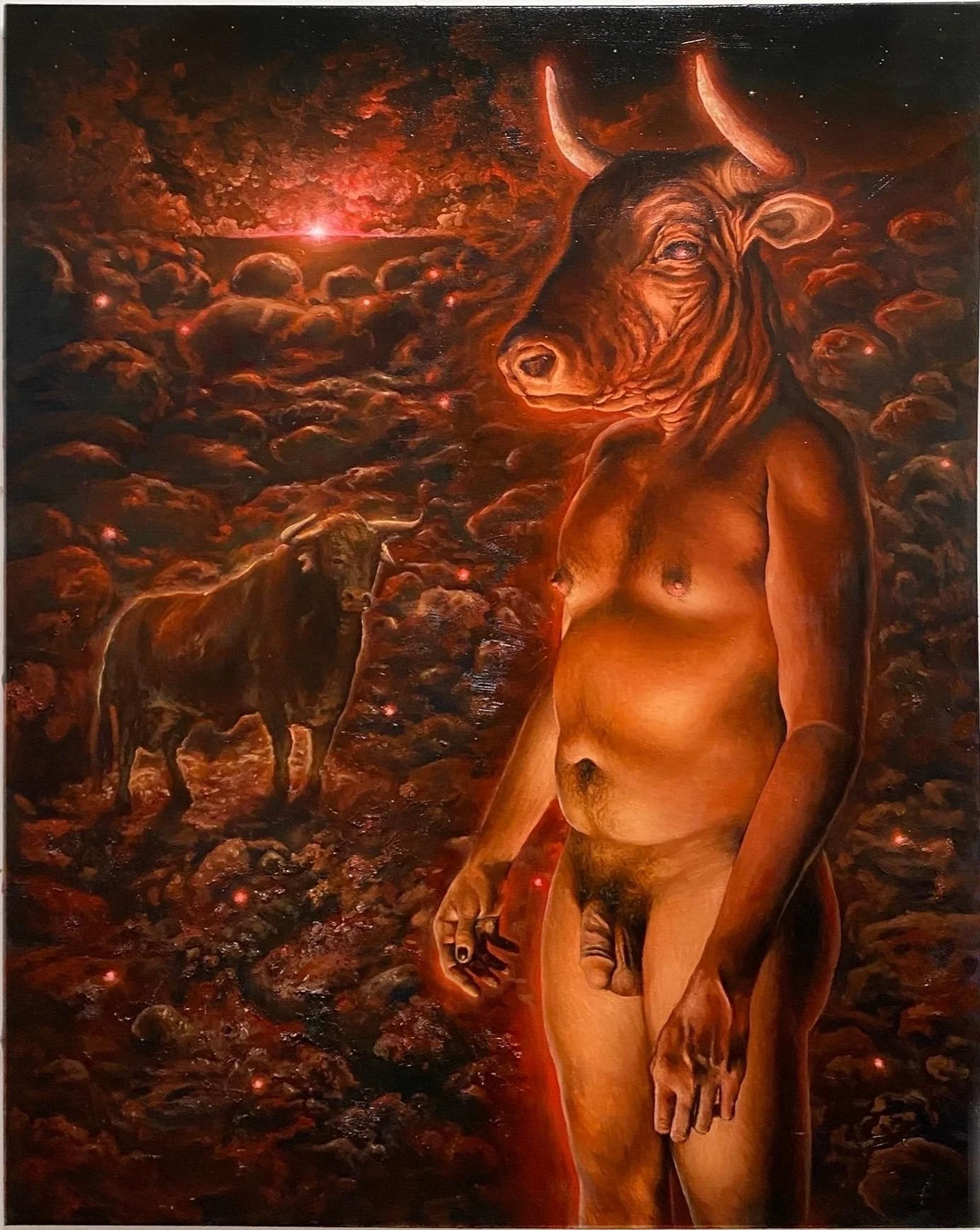 Minotaur and Lover, 2023. Oil on canvas. 41.5” x 57.5”.