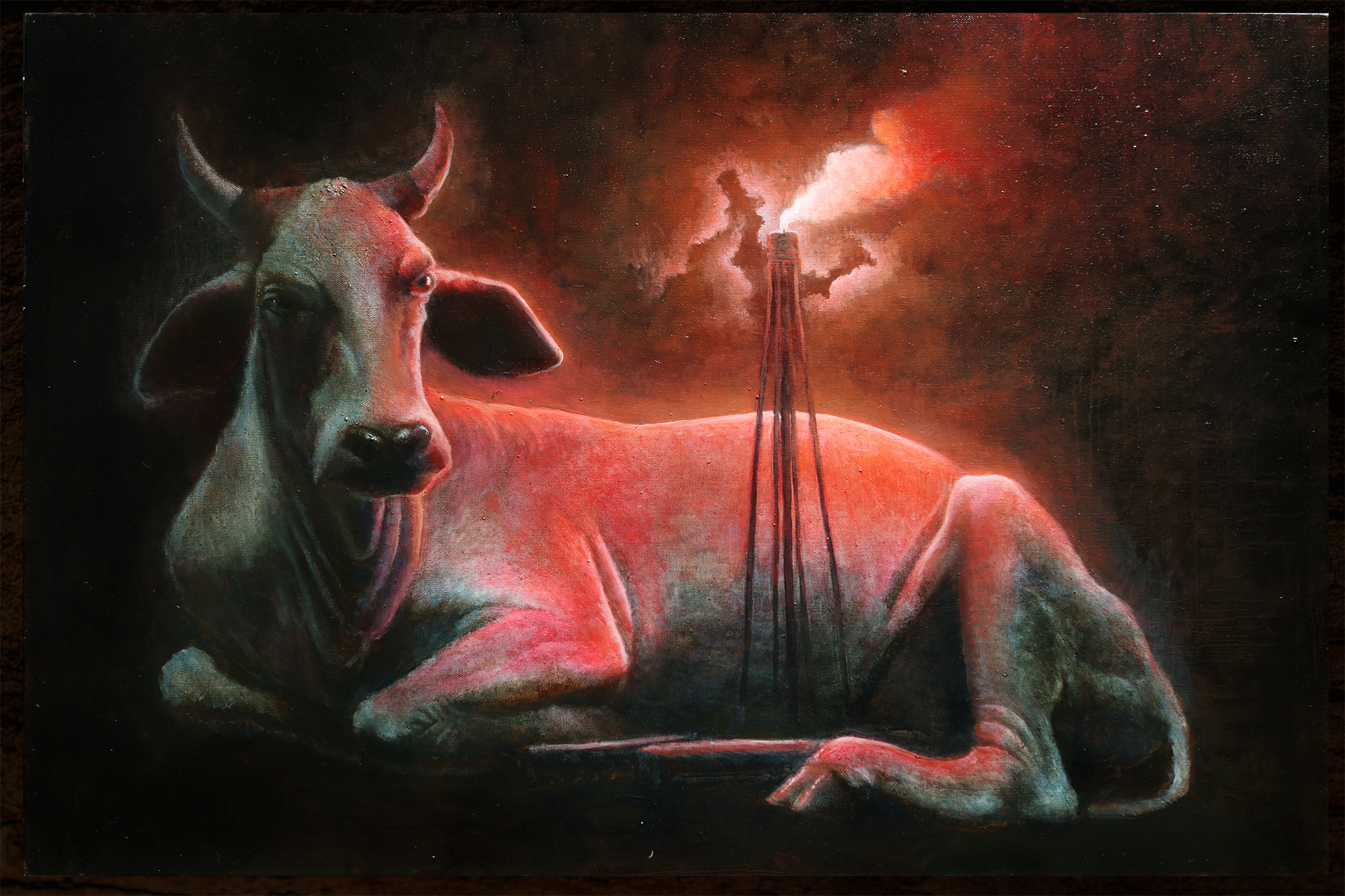 Cow in Field, 2021. Oil on canvas. 36” x 24”.