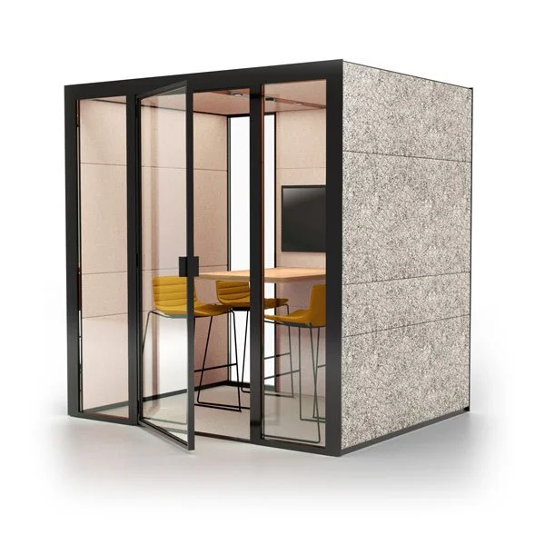 Eco-friendly meeting Eco Pod creating a private collaborative space in an open office.