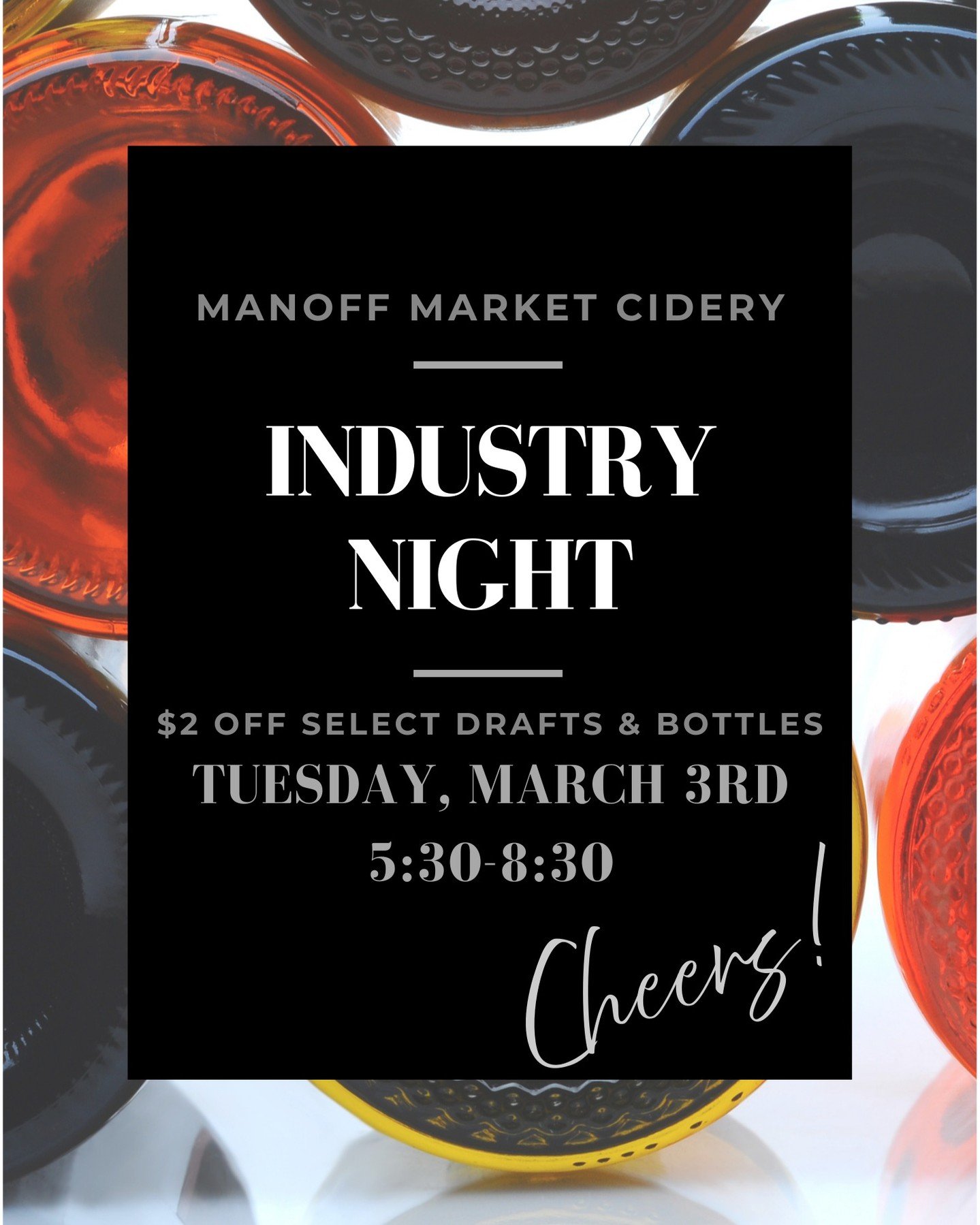 Calling all Industry friends!

We know weekends are your busiest - so we saved a night just for you. 

Bring your coworkers and join us for a laid back industry hang. Good cider, good company, and a chance to unwind after your shift. 

Hope to see yo