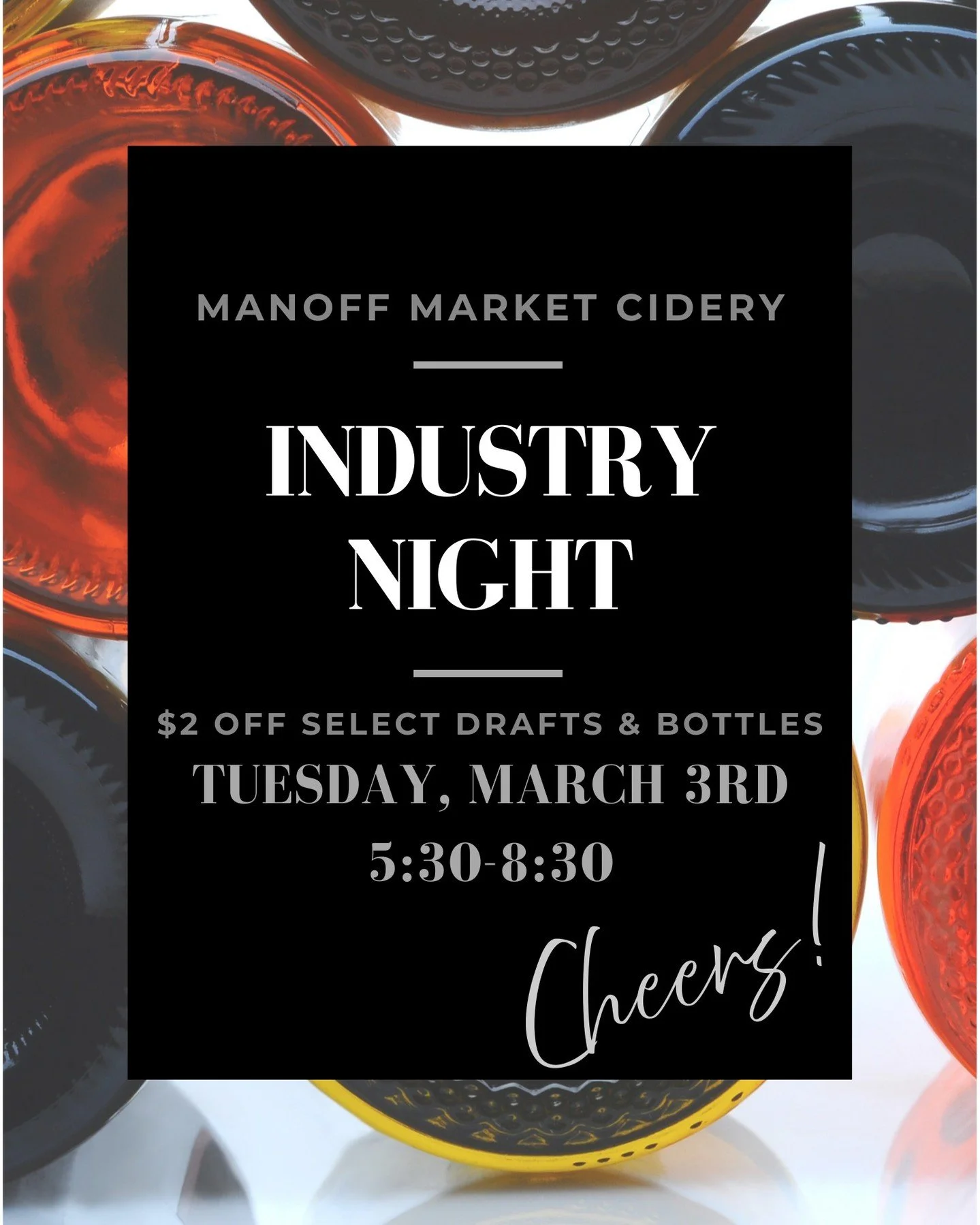 Calling all Industry friends!

We know weekends are your busiest - so we saved a night just for you. 

Bring your coworkers and join us for a laid back industry hang. Good cider, good company, and a chance to unwind after your shift. 

Hope to see yo