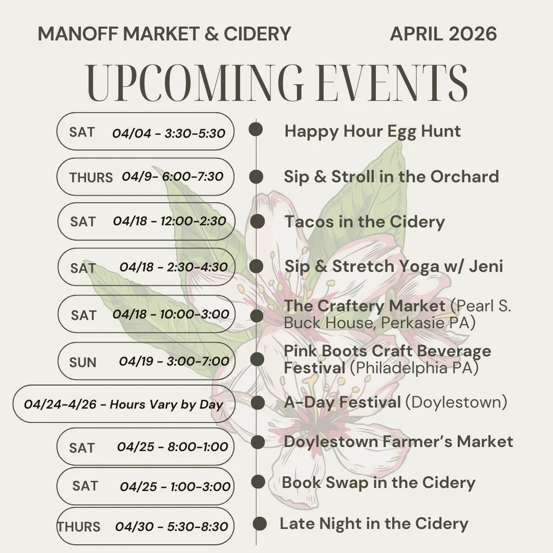 Things are ramping up for Spring! We hope to see you in April😊 

For more details: Click the link in our bio or head to our website manoffmarketgardens.com

#visitbucks #newhopepa #cidery #farmmarket #meetatmanoffs