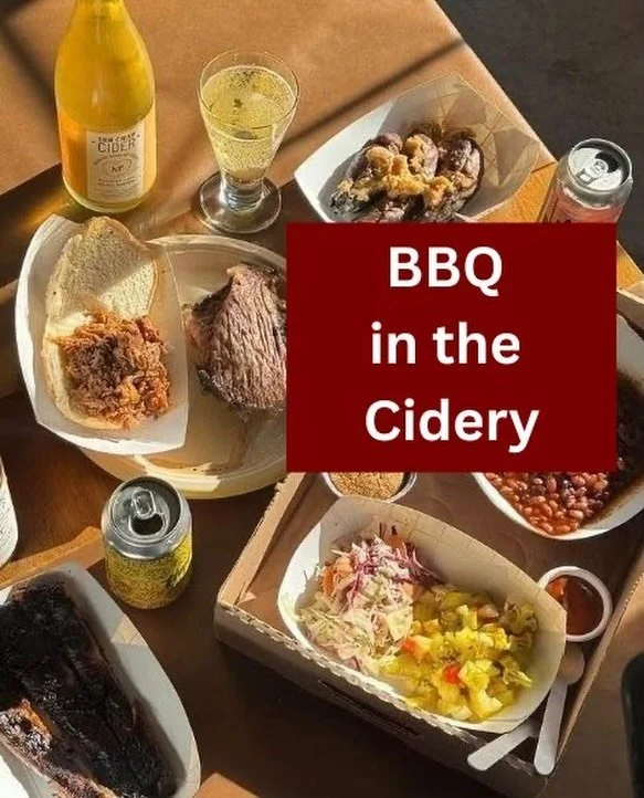 Tomorrow at noon, come grab some delicious BBQ from chef @palmermarinelli 😋. No reservations required, but he&rsquo;ll be cooking until sold out so come early!  We recommend our Hopped cans and Reimagine bottles as pairings, but any ciders will be f