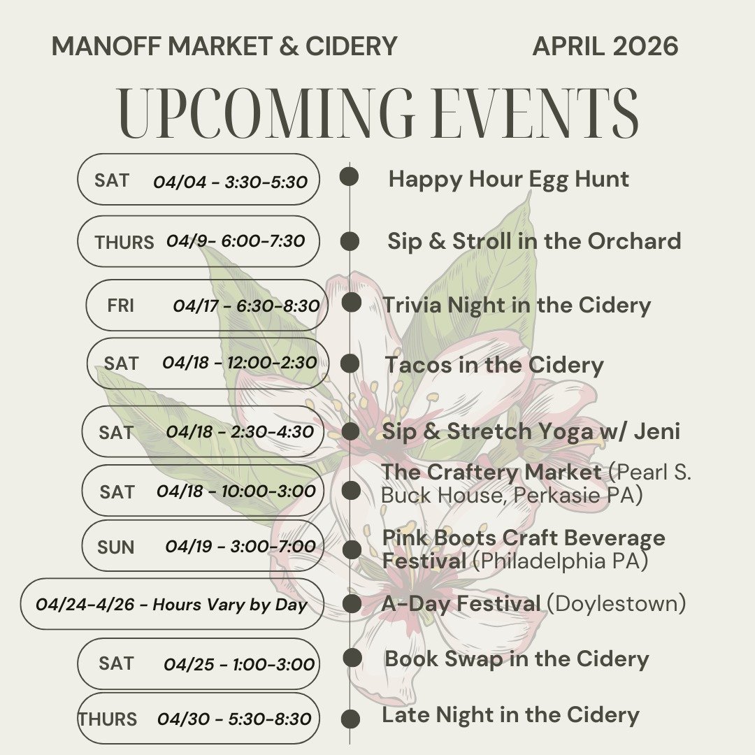 Things are ramping up for Spring! We hope to see you in April😊

For more details: Click the link in our bio or head to our website manoffmarketgardens.com

#visitbucks #newhopepa #cidery #farmmarket #meetatmanoffs