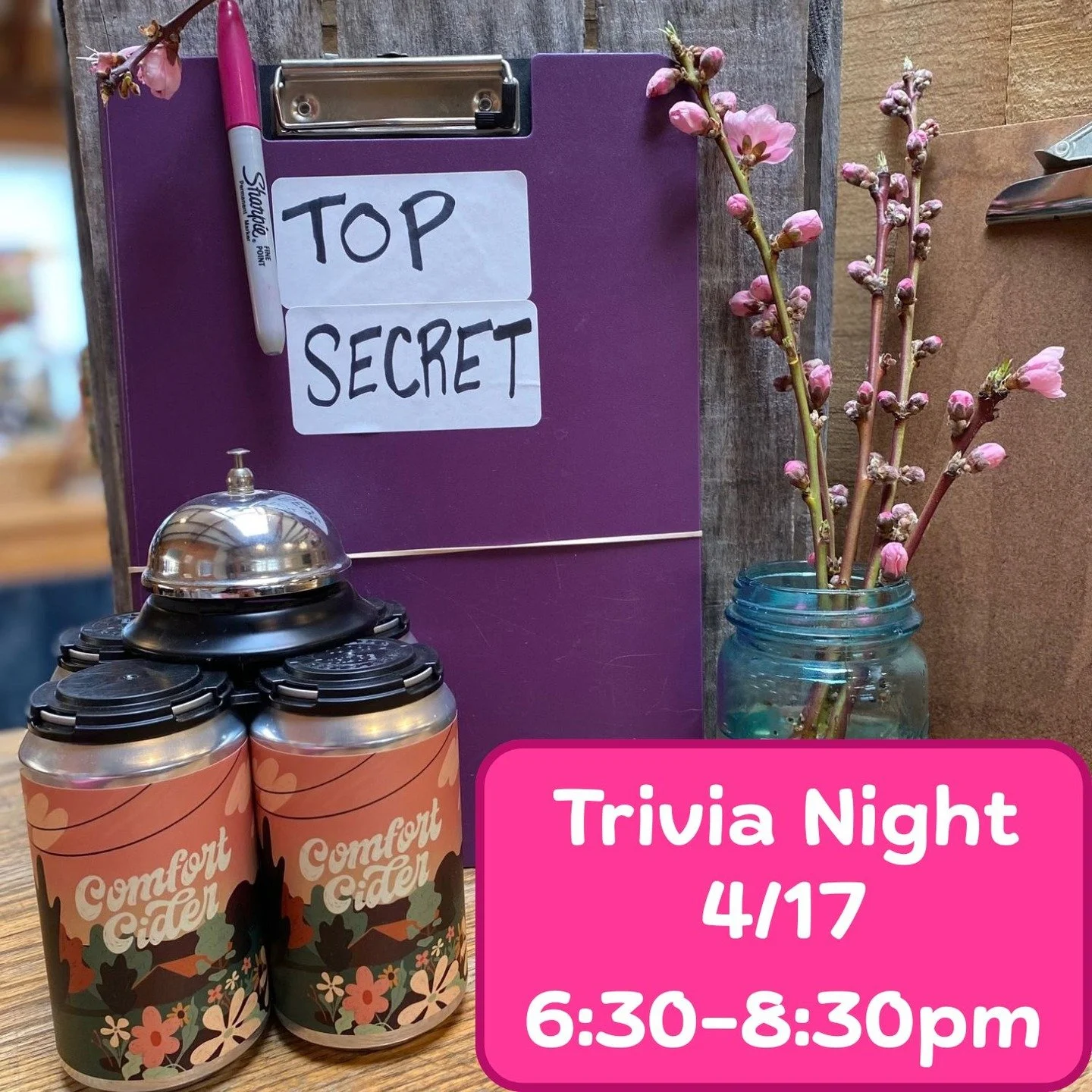 LAST CALL FOR TRIVIA. The final night of the season is this Friday 4/17 at 6:30PM. It's either now or wait until next January for a chance at those prizes... 

Reserve your spot on our events page at the link in our bio :). 

#trivianight #cidery #pa