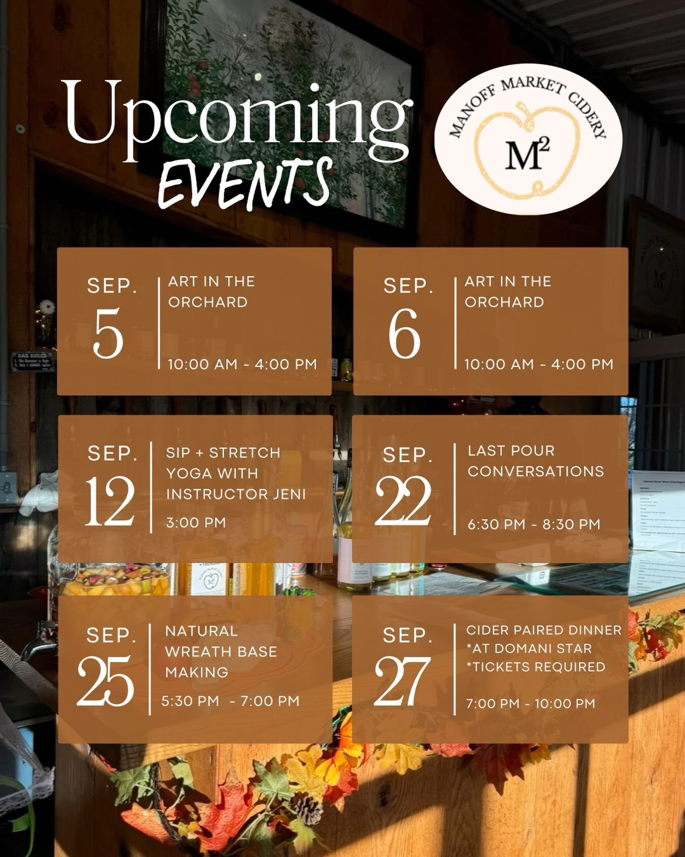 You&rsquo;re going to want to screenshot this one 😉

We&rsquo;re kicking off fall with a whirlwind September schedule at Manoff Market Gardens &amp; Cidery 🍁🍎 Starting off strong with Art in the Orchard TODAY and TOMORROW from 10-4

More informati