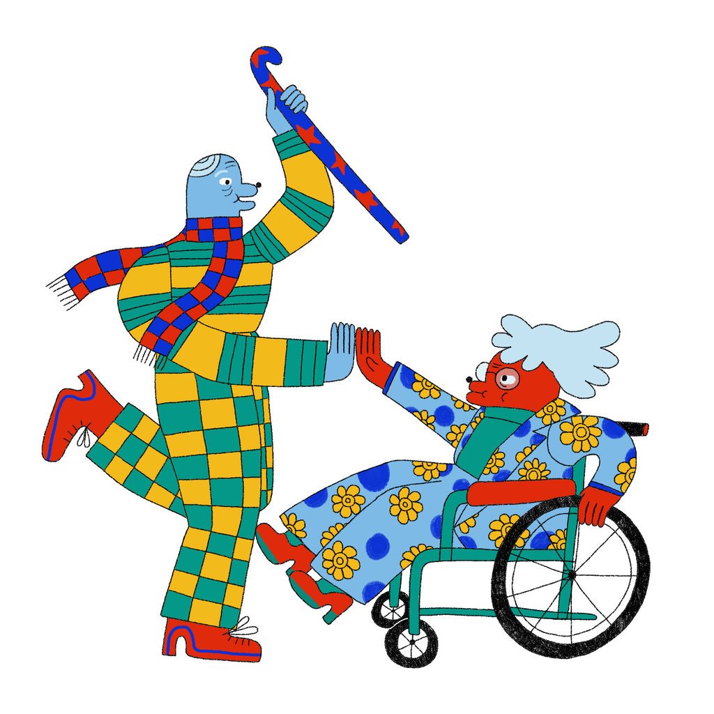 Illustration of two friends giving each other a high five