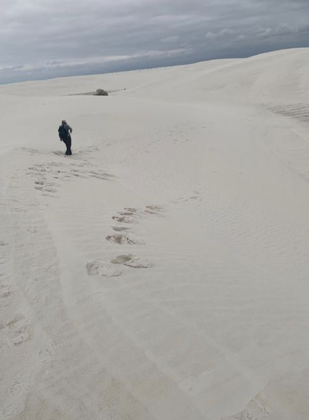 Embrace the journey ahead 🌄 Hiking through the winding trails of White Sands National Park.