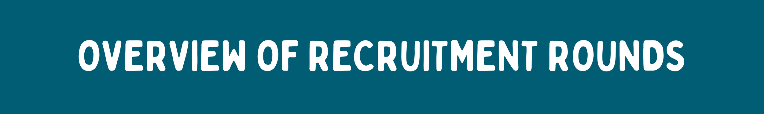 A dark teal rectangular banner graphic with white sans-serif text in all caps that reads, "OVERVIEW OF RECRUITMENT ROUNDS."