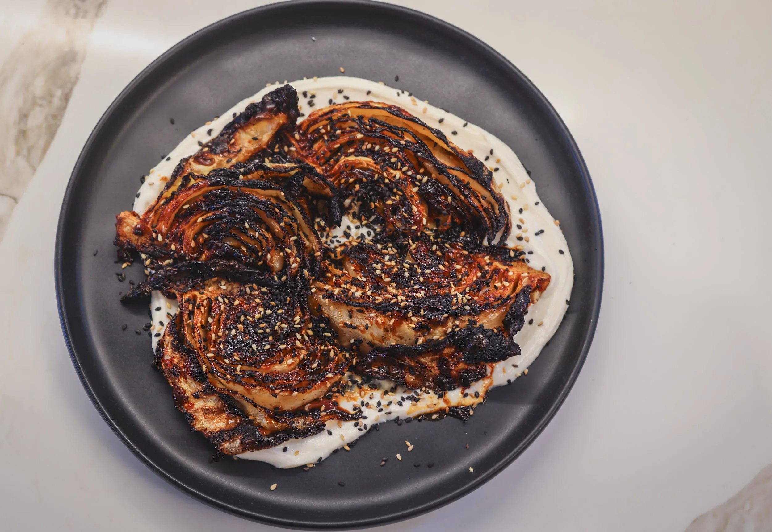 Gochujang Glazed Cabbage with Tahini Yogurt