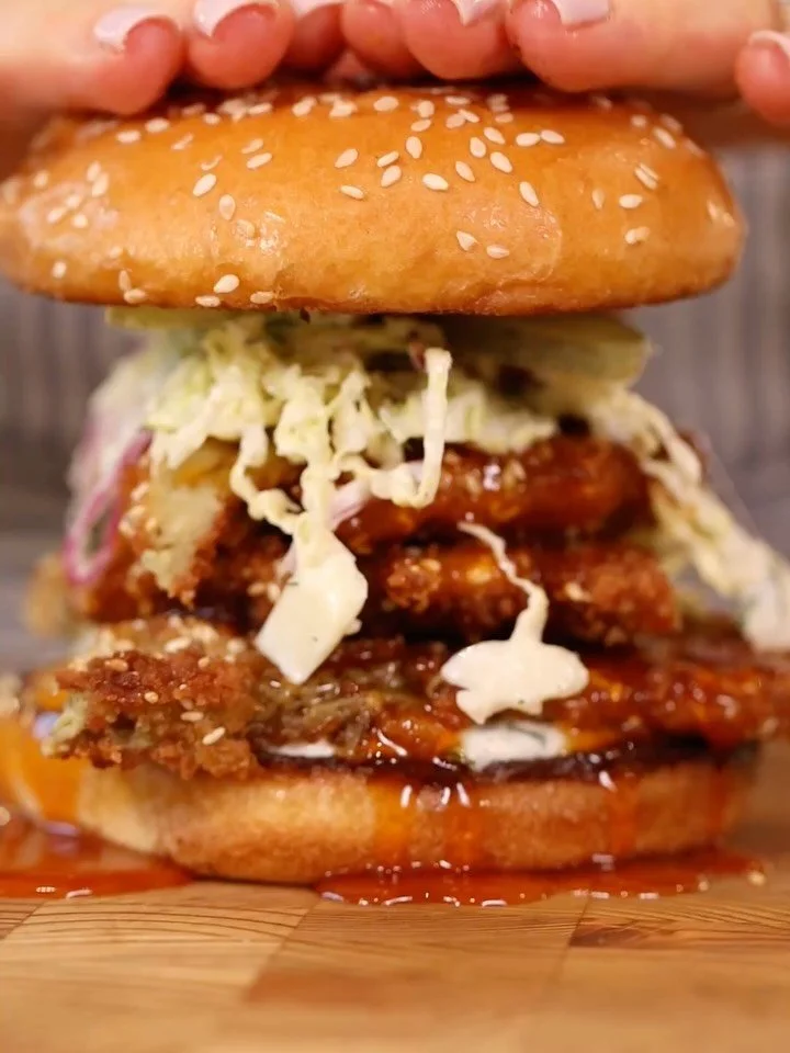 This week&rsquo;s recipe drop is a double hitter &mdash; the dish that got me to the MasterChef finale, two ways 👀👀🍆🍆

First up: Eggplant Schnitzel Sando
Hot honey. Dilly ranch slaw. Crispy, saucy, so so good. 

Both recipes drop Sunday &mdash; s