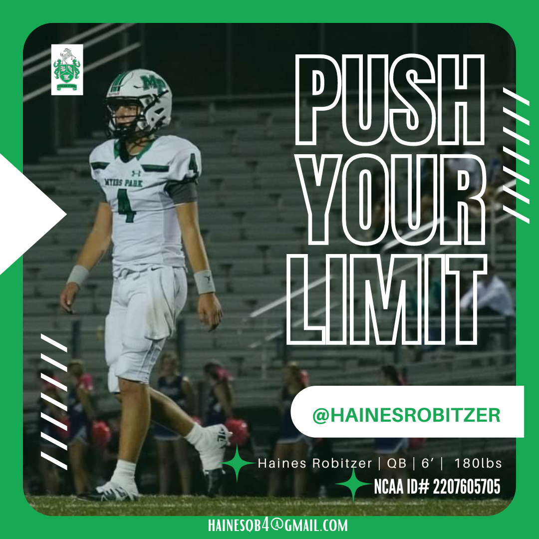 A football player in a white uniform and helmet walking on a field with the text 'Push Your Limit' beside him. The player's uniform has the number 4 and the name 'Haines Robitizer'.