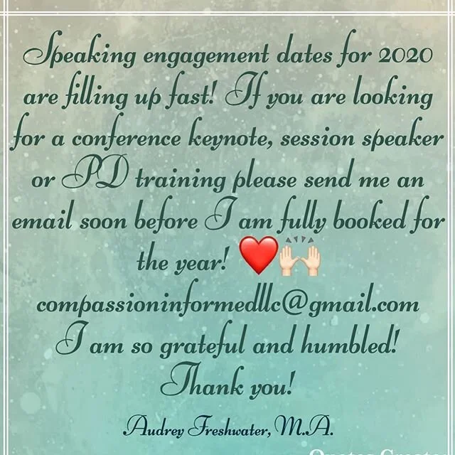 Dates are booking up quickly! Please email me if you have dates in mind so that I can add it to the calendar.  Thank you! #socialemotionallearning #professionaldevelopmentforteachers #adversechildhoodexperiences #compassioninformedcare #traumainforme