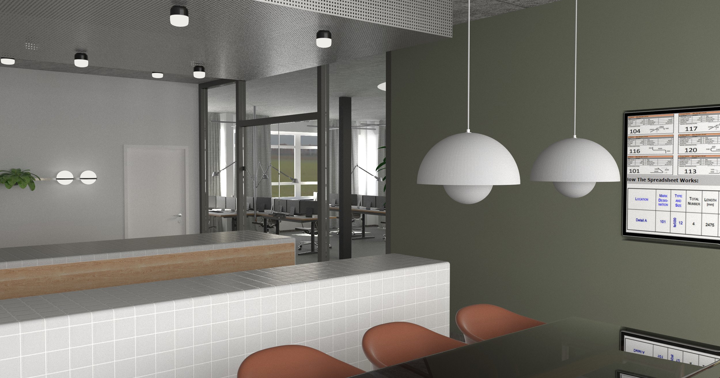 modernes Büro Office Design Teeküche Open Kitchen 3D Visualisierung