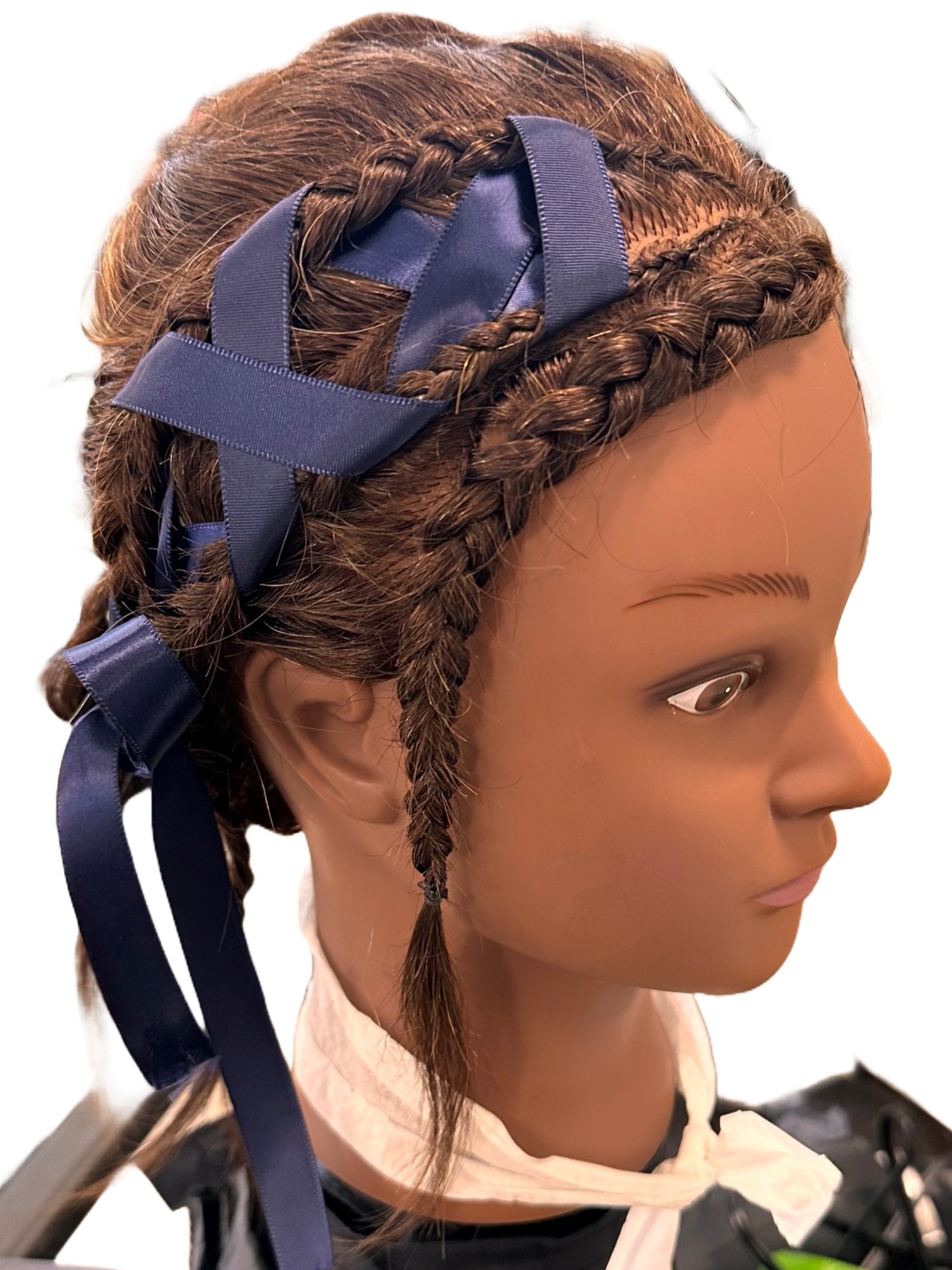 Doll and ribbon: Incorporated ribbon into tapered cornrows