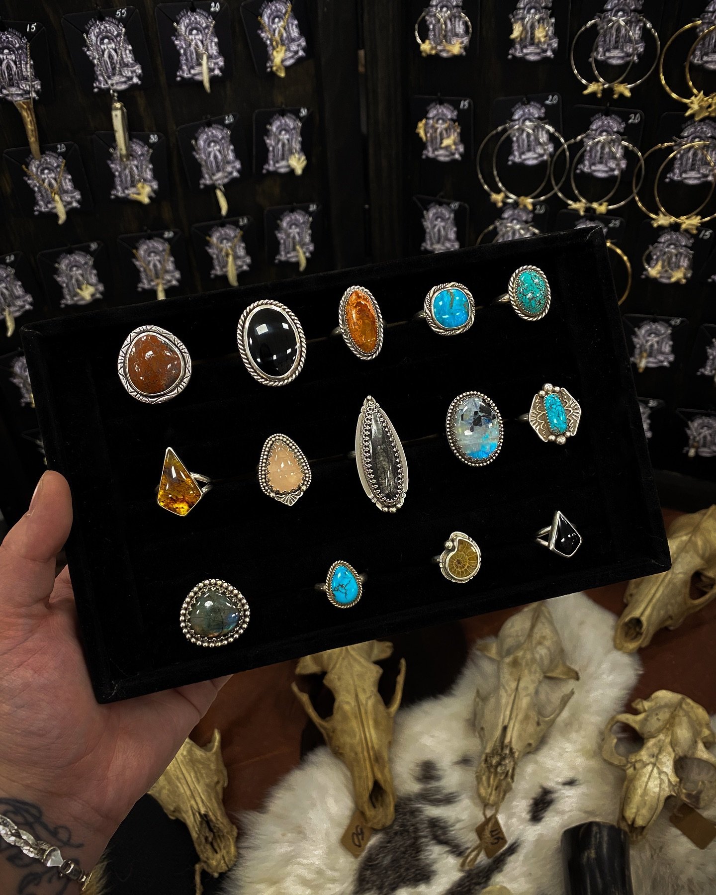 We&rsquo;re all set up at the @se_punk_flea_market in Charleston for the weekend! Come say hi and try on some rings!! 🖤
.
.
.
.
.
.
.
.
.
.
.
.
.
#handmadejewelry #handcraftedjewelry #sterlingsilverjewelry #silverrings #silversmith #silversmithig #c