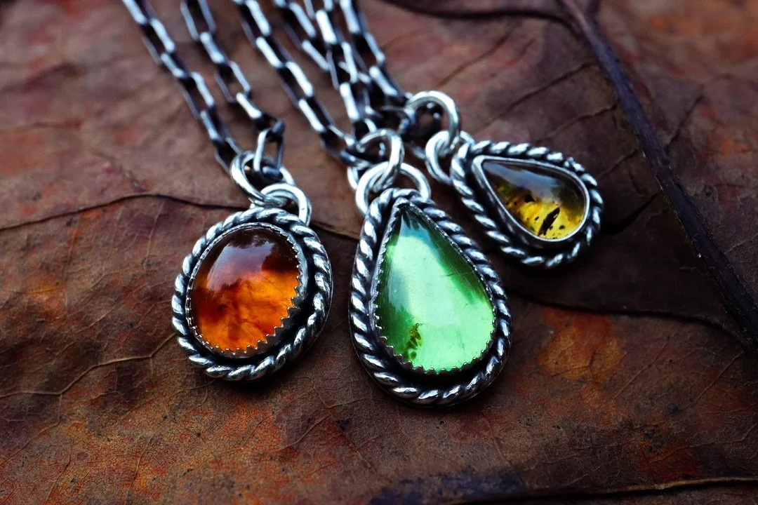 Happy Fall Equinox! These amber beauties have just been added to the shop. I&rsquo;ve decided to do things a little different, offering pendant only or chain included options to make them more accessible - sometimes you might already have a chain you