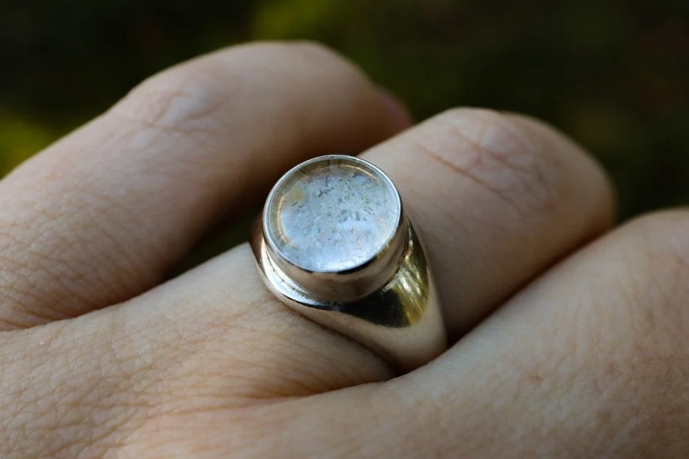 Spotlight on this beautiful memorial piece I made for a client before the holidays. A sterling silver signet ring with their sweet pups ashes set beneath quartz. It&rsquo;s an honor to make such special keepsakes. 

I&rsquo;m working on some new thin