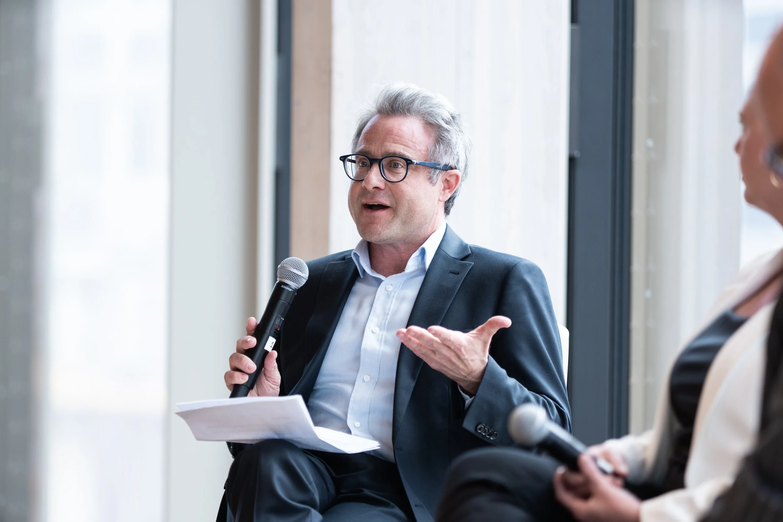 Moderator Taylor Owen, Beaverbrook Chair in Media, Ethics and Communications and the founding director of The Center for Media, Technology and Democracy