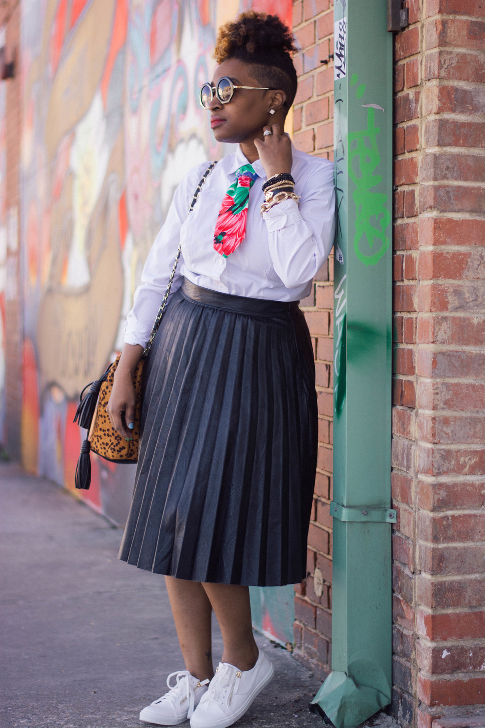 Faux Leather Pleated Skirt + White Sneakers_1.jpg