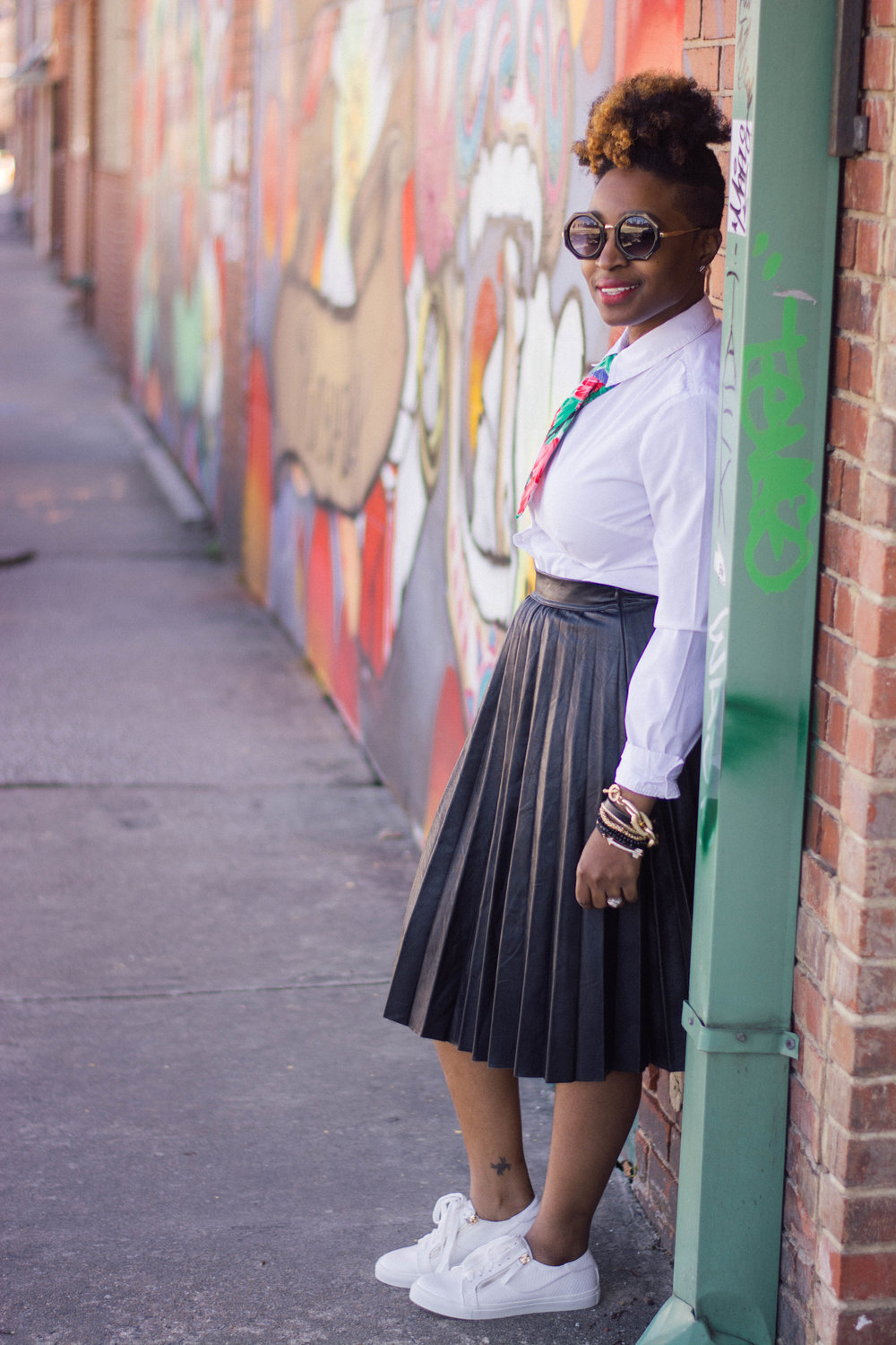 Faux Leather Pleated Skirt + White Sneakers_3.jpg
