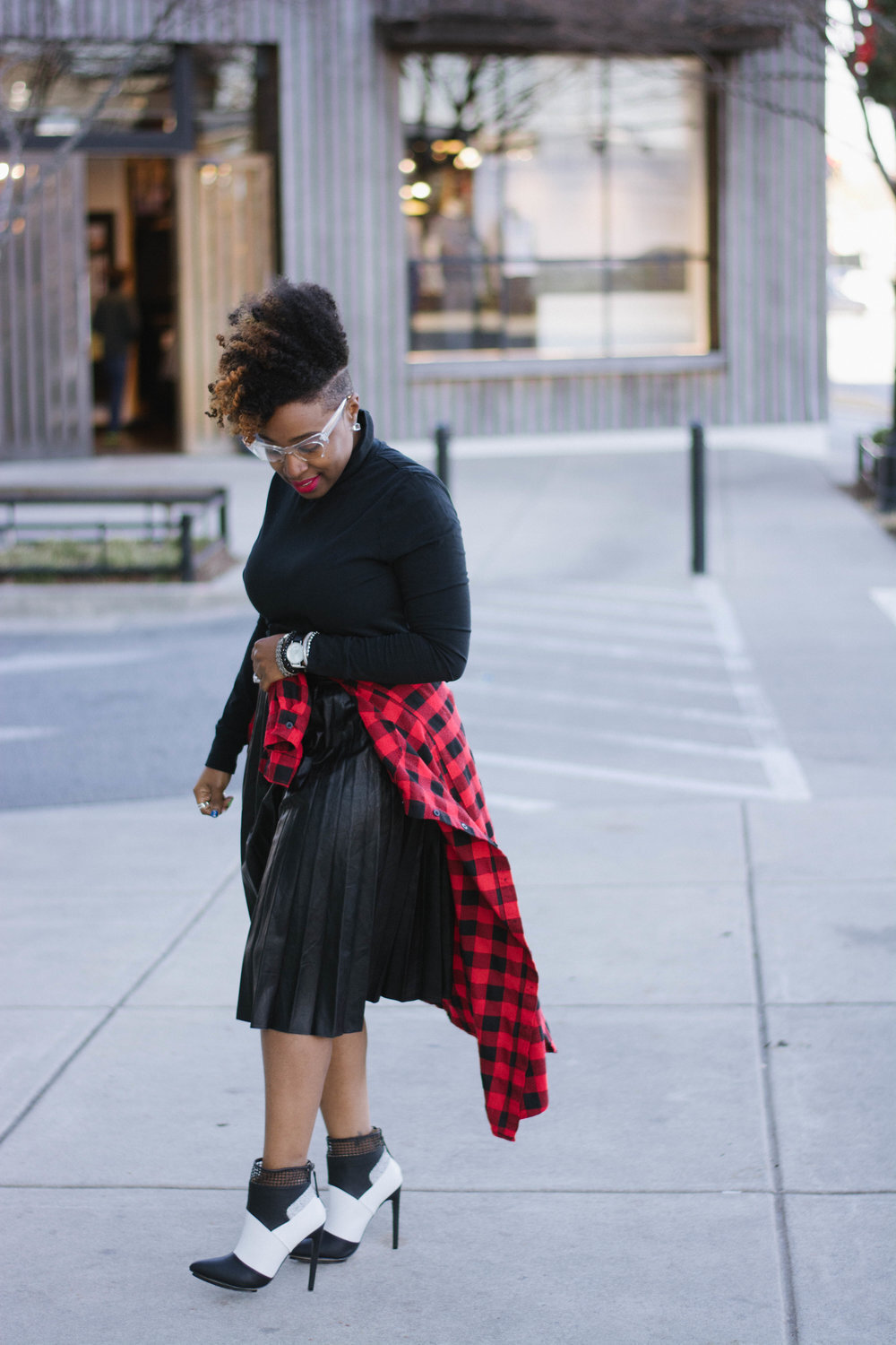 Faux Leather Pleated Skirt + Flannel Print_3.jpg