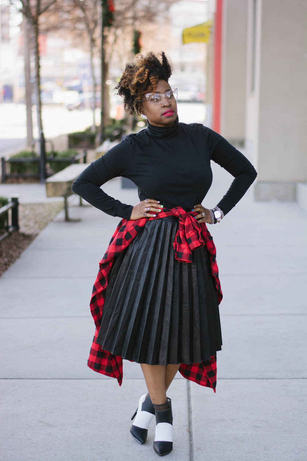 Faux Leather Pleated Skirt + Flannel Print_5.jpg