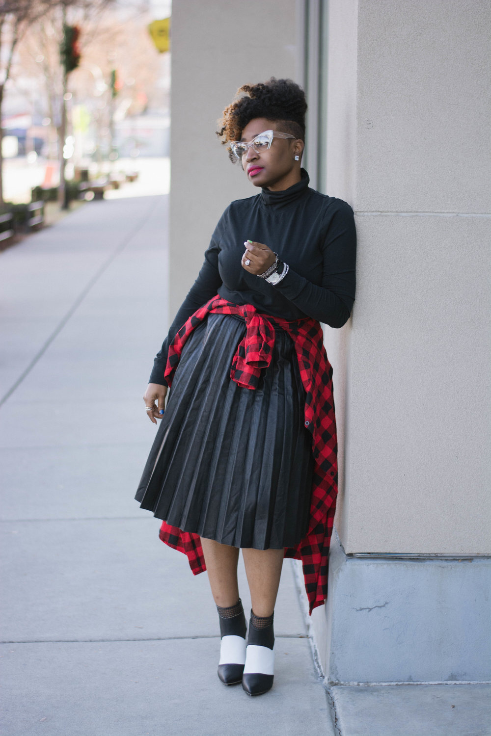 Faux Leather Pleated Skirt + Flannel Print_7.jpg