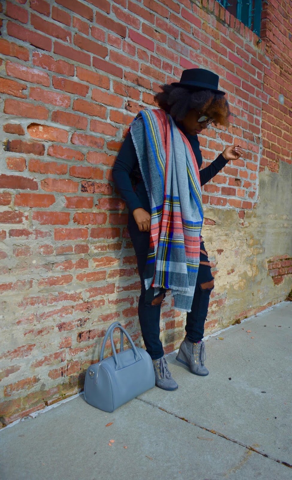 Black Distressed Jeans + Plaid Blanket Scarf_5.jpg