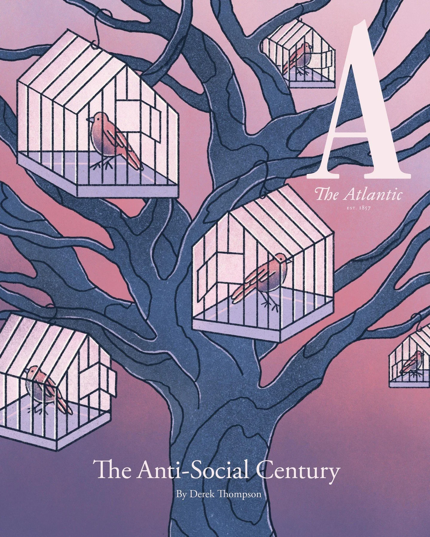 I created this cover illustration as part of the @inkyinkygoodnesscollective
Bootcamp, under the guidance of the wonderful art director Liz Hart from The Atlantic. This cover illustration accompanied Derek Thompson&rsquo;s article &ldquo;The Anti-Soc