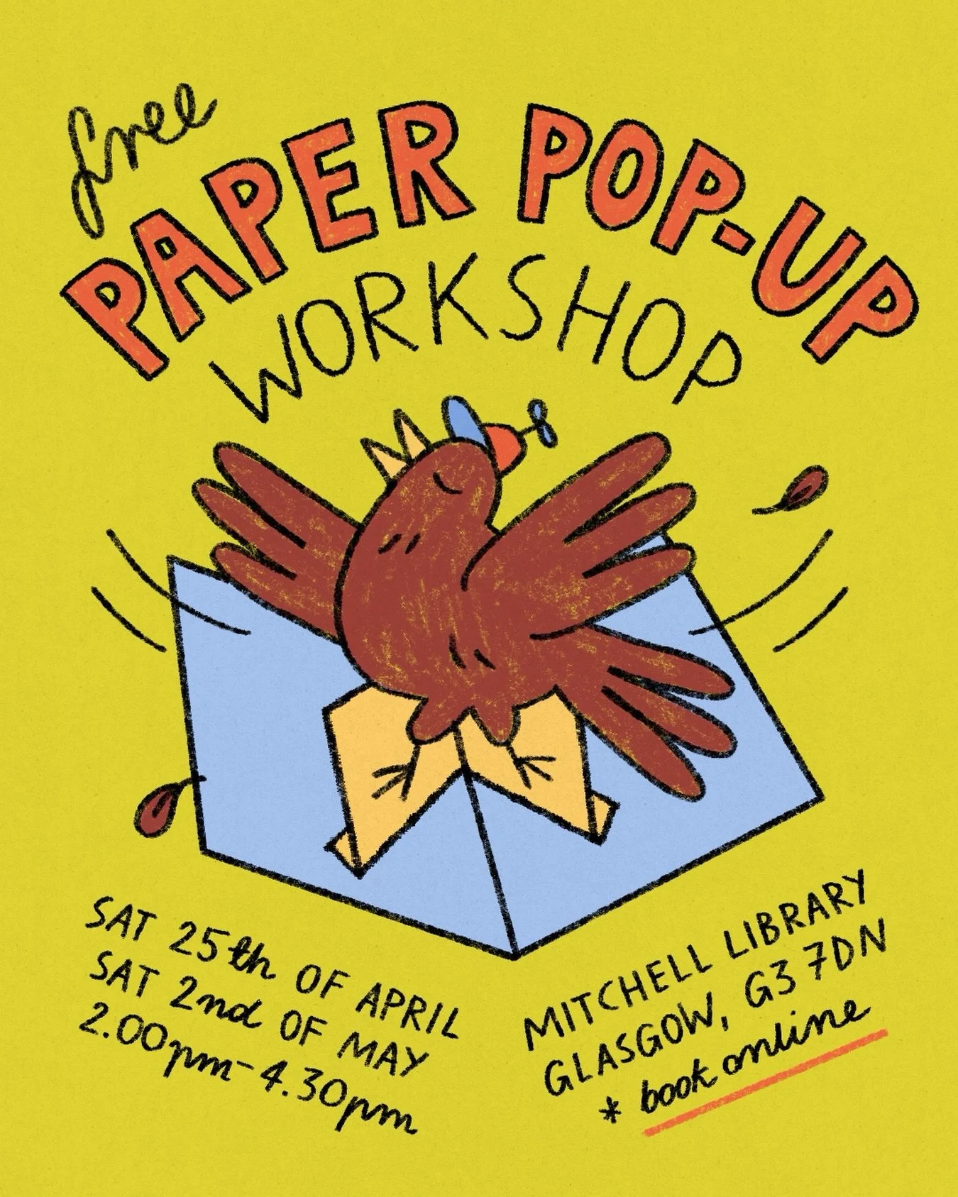 Hello! I&rsquo;m hosting two free Paper Pop-Up workshops at the Mitchell Library in Glasgow as part of the &lsquo;GabaWhit?&rsquo; exhibition ✂️

Join me for a fun, hands-on session where we&rsquo;ll create pop-up illustrations and cards using simple