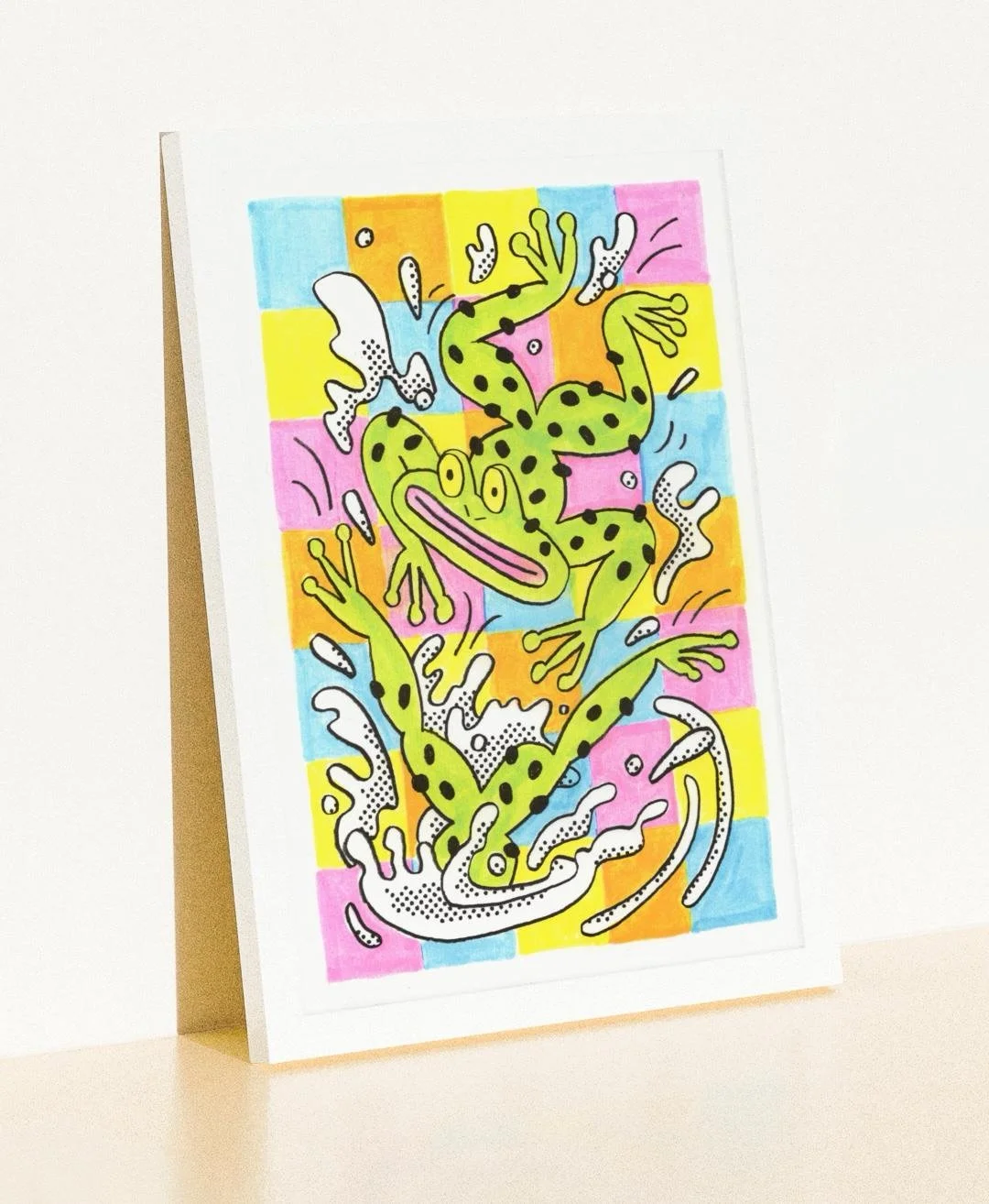You can find my new jumping frog and butterfly explorer prints tomorrow at @glasgowprintfair!

These are my first ever 4 x colour riso prints and the colours turned out so beautiful! It&rsquo;s been a year of drawing frogs and bugs. Pretty obvious I 