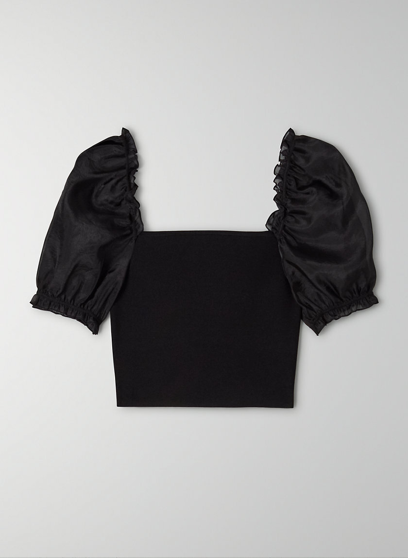 Sheer-Sleeve Top in Black