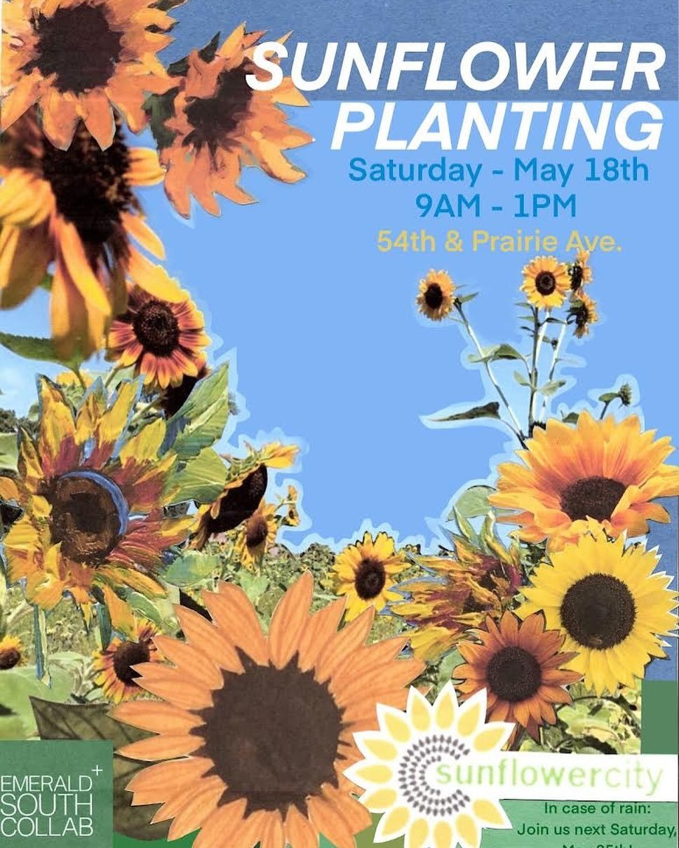 Join us and @sunflowercity.chi for a sunflower planting day!

May 18th
9 am - 1 pm
54th and S Prairie Ave

Flowers will bloom later this summer.

This event is part of our Terra Firma program, which uses vacant land as an engine of opportunity to gro