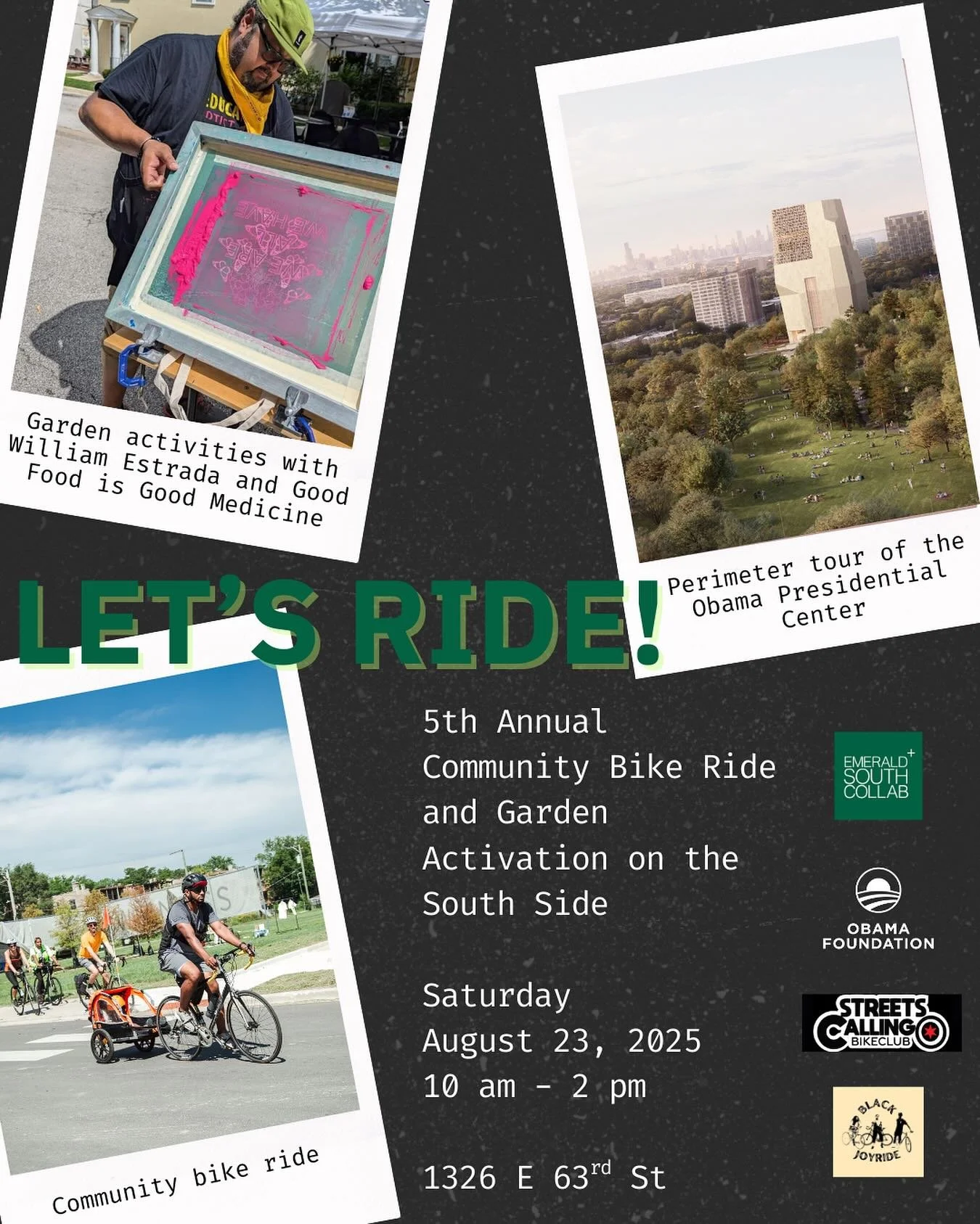 LET'S RIDE THE SOUTH SIDE! 

Calling all urban garden enthusiasts and bike riders&mdash;all ages, beginner to advanced!

🚴🏾&zwj;♀️🚴🏽&zwj;♂️ Emerald South Economic Development Collaborative, Obama Foundation @obamafoundation , Black Joy Ride @blac