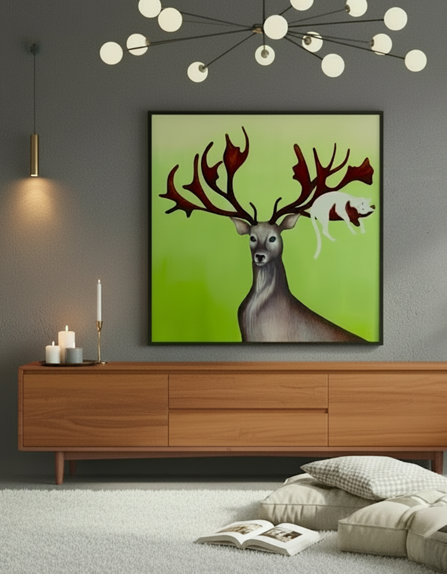 "LAZY CAT"  Oil painting on canvas   100 × 100 cm    ©Claire Petit