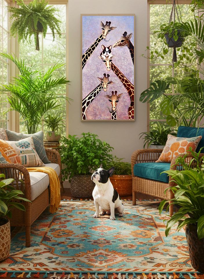 "FRENCH BULLDOG ON A GIRAFFE'S HEAD"             ©Claire Petit