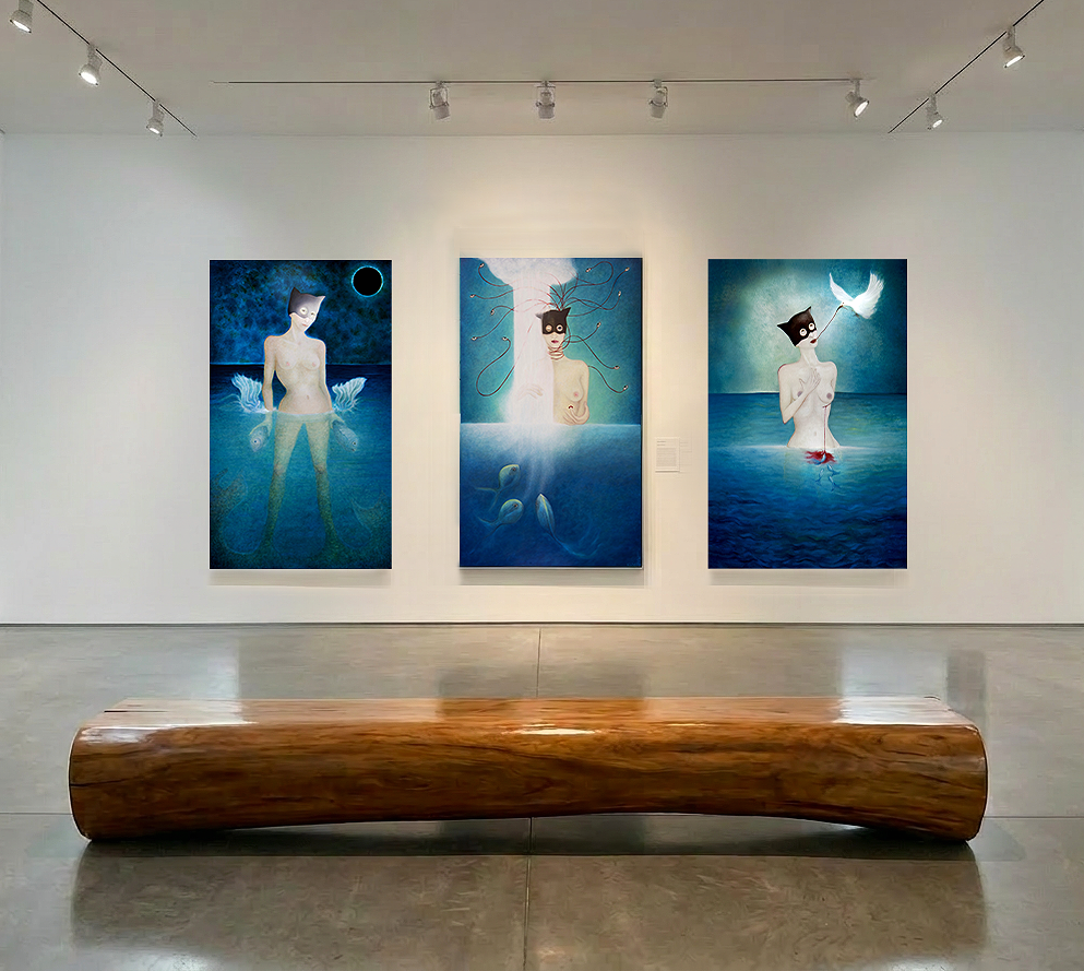 Show view, Three oil paintings on canvas, size 80 × 130 cm