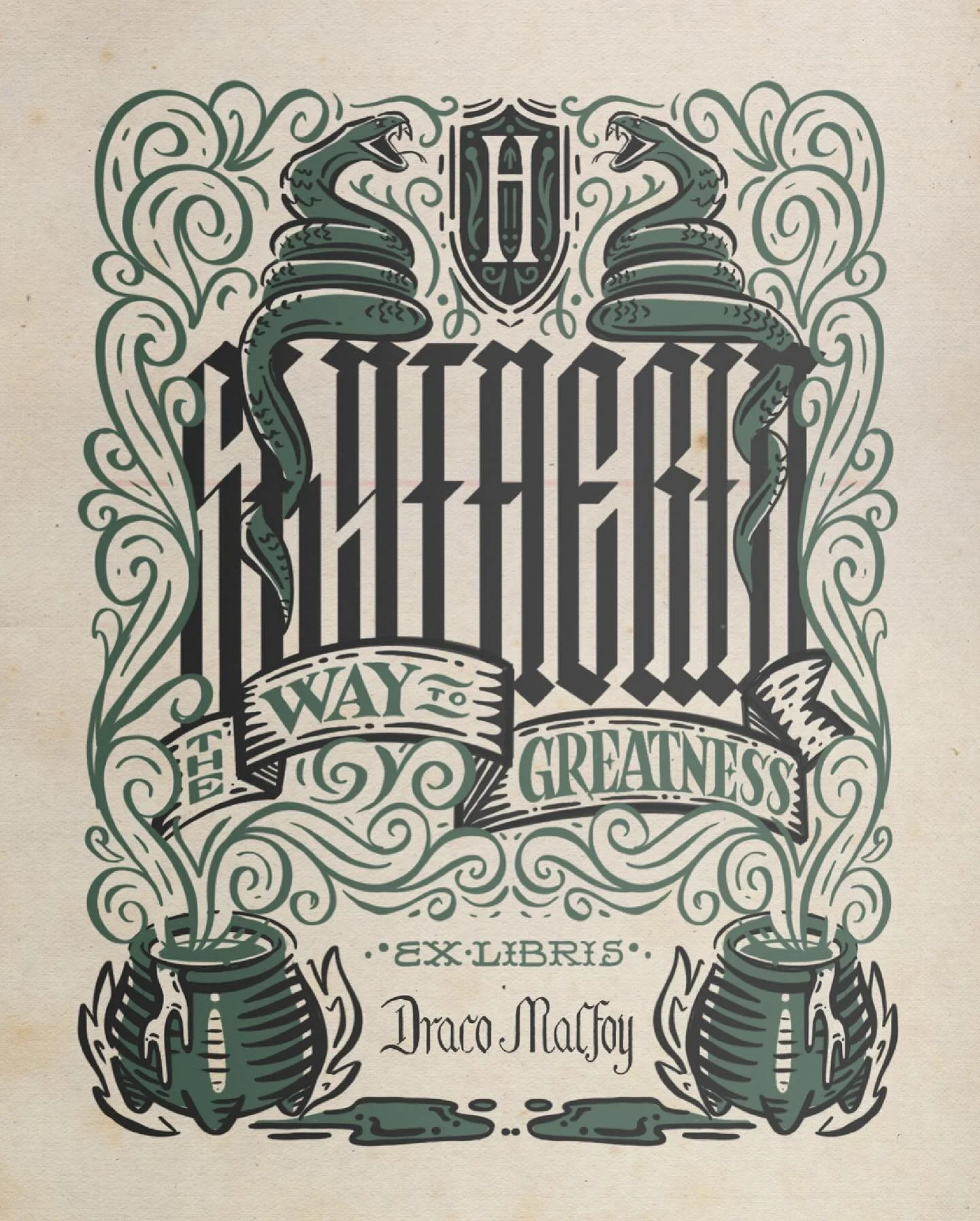 Hogwarts Ex Libris #2 &ndash; would all my Slytherins please stand up? 🙋🏻&zwj;♀️&nbsp;No matter what book you cool kids stamp this in, remember, &ldquo;Never trust anything that can think for itself if you can&rsquo;t see where it keeps its brain.&