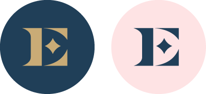 Everglow Jewelry brand monograms for social media on pink and navy
